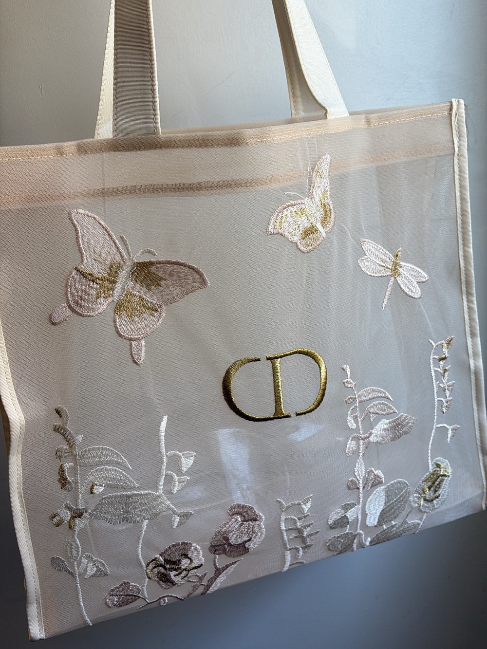 Embroidered Sheer Tote Bag in Cream - Picture 3 of 3
